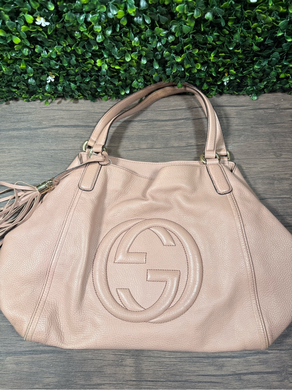 Gucci Blush Leather Double-Handle Shoulder Bag with Tassel